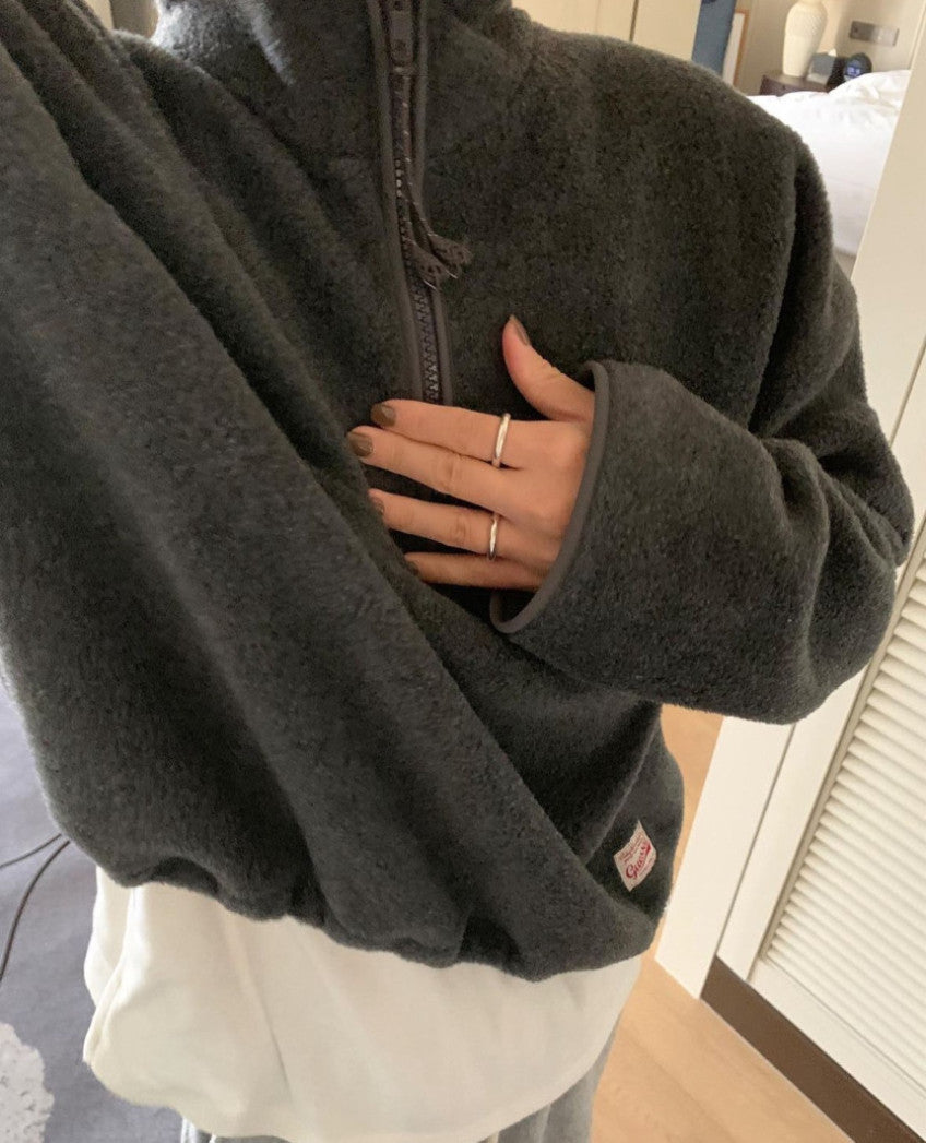 every fleece half zip up-5col