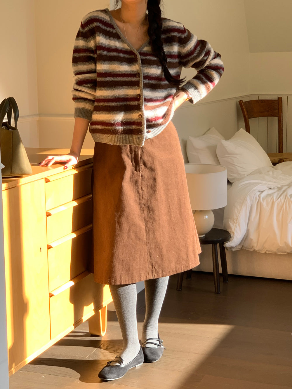 Sage corduroy skirt-2col