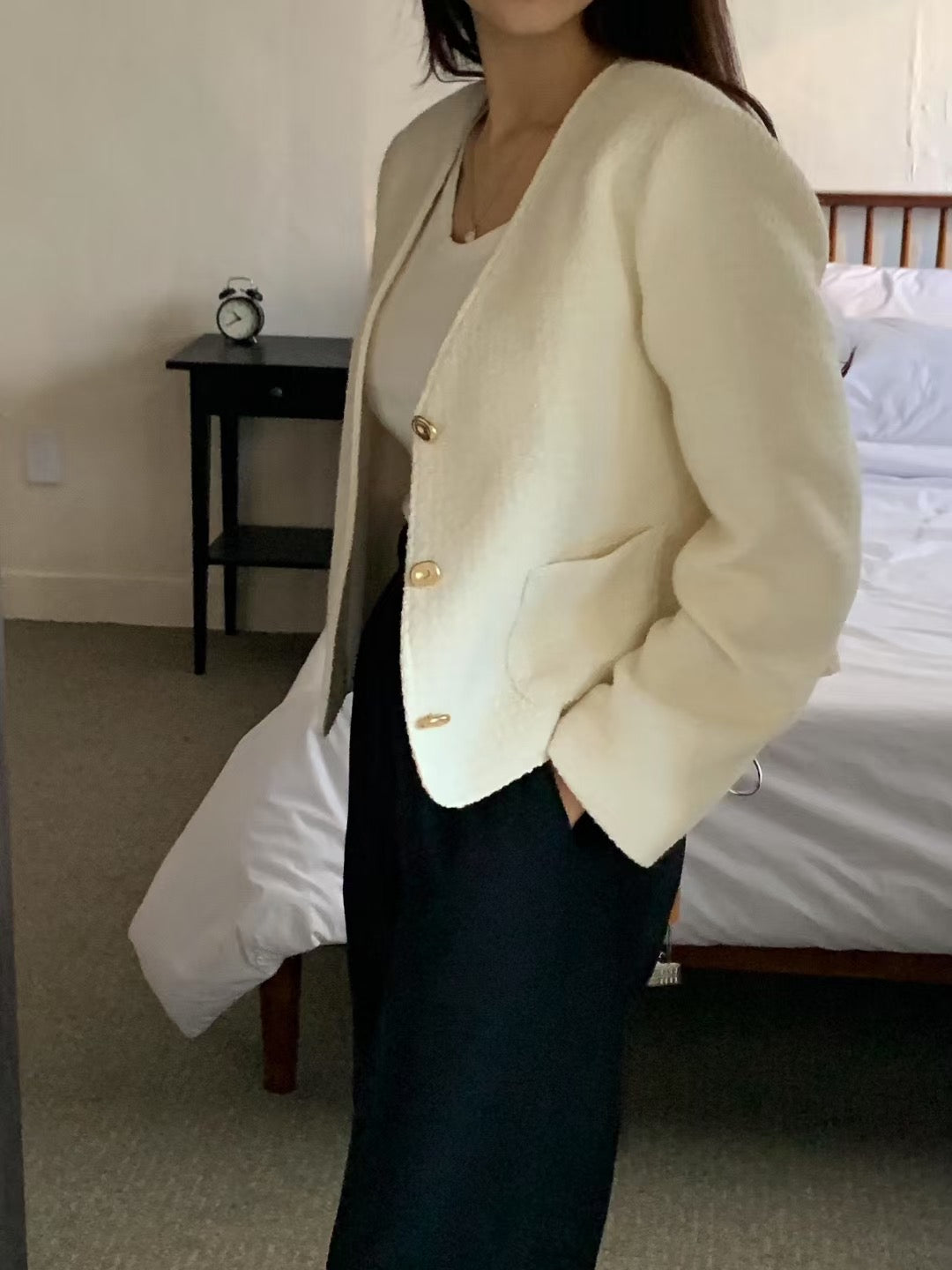 Charlotte v neck tweed jacket-2col