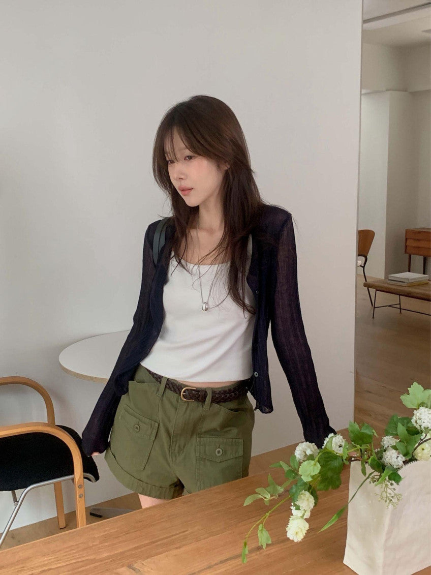 Oxford half pants-2col
