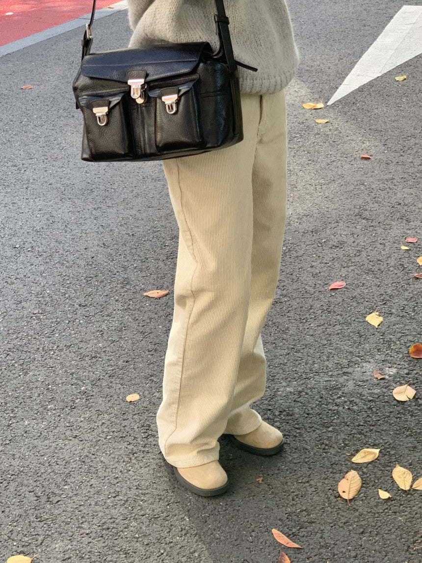 Rie corduroy straight pants-2col