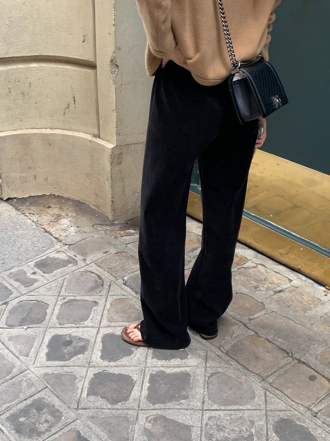 Velour corduroy banding pants-4col