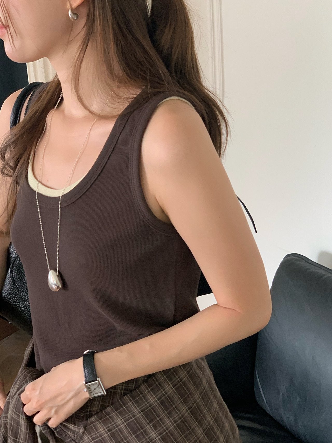 Line U-neck panel sleeveless-5col