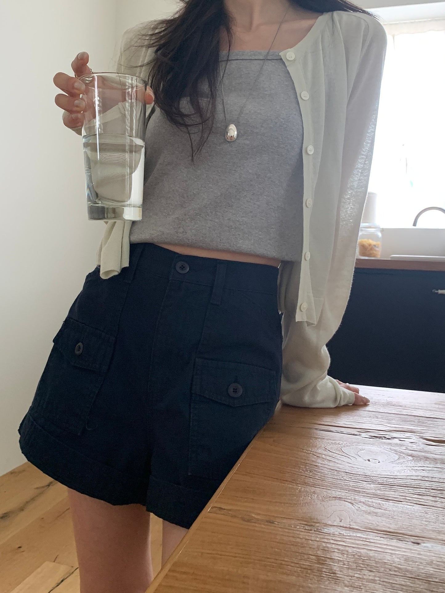 Oxford half pants-2col
