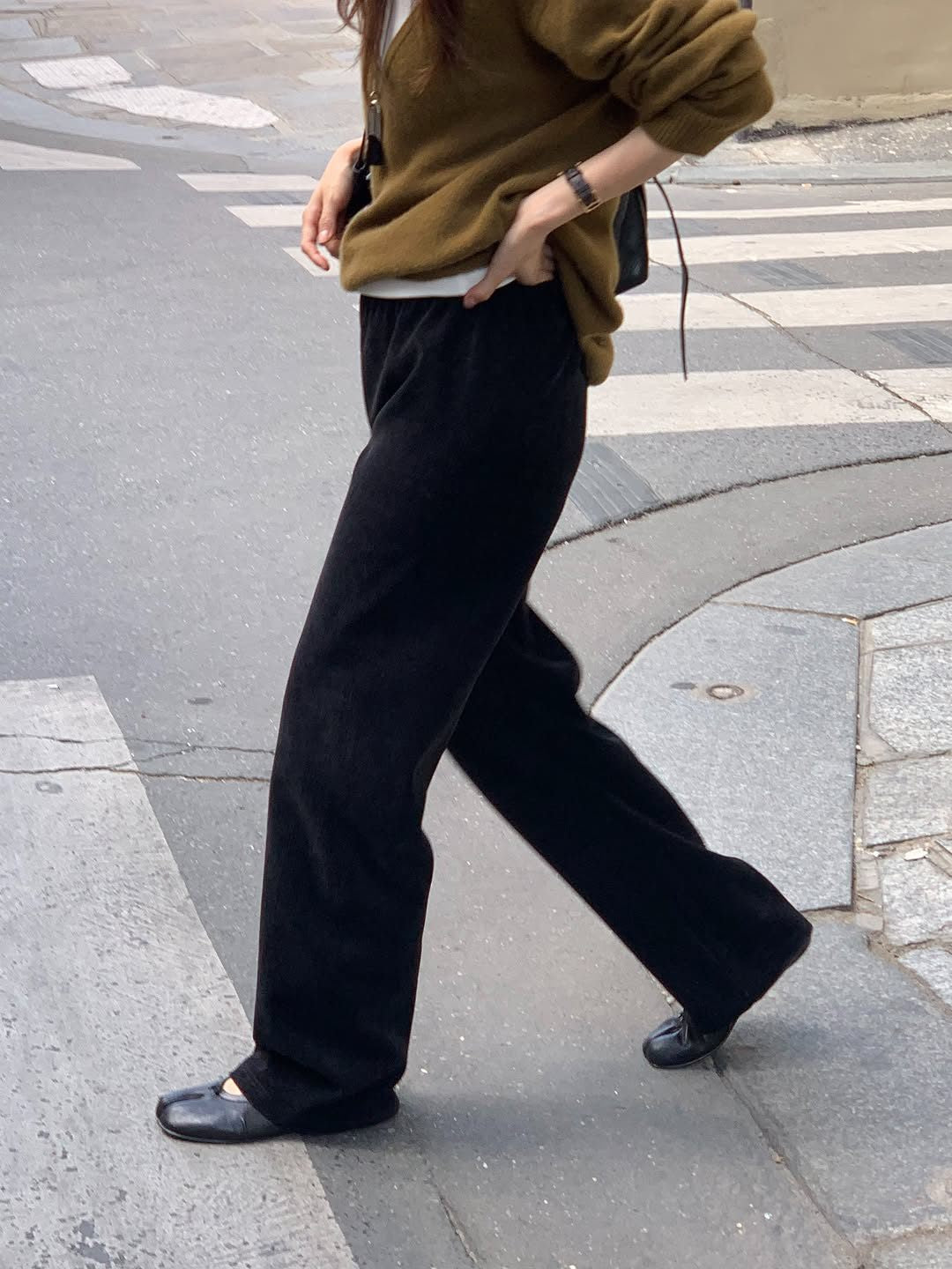Velour corduroy banding pants-4col