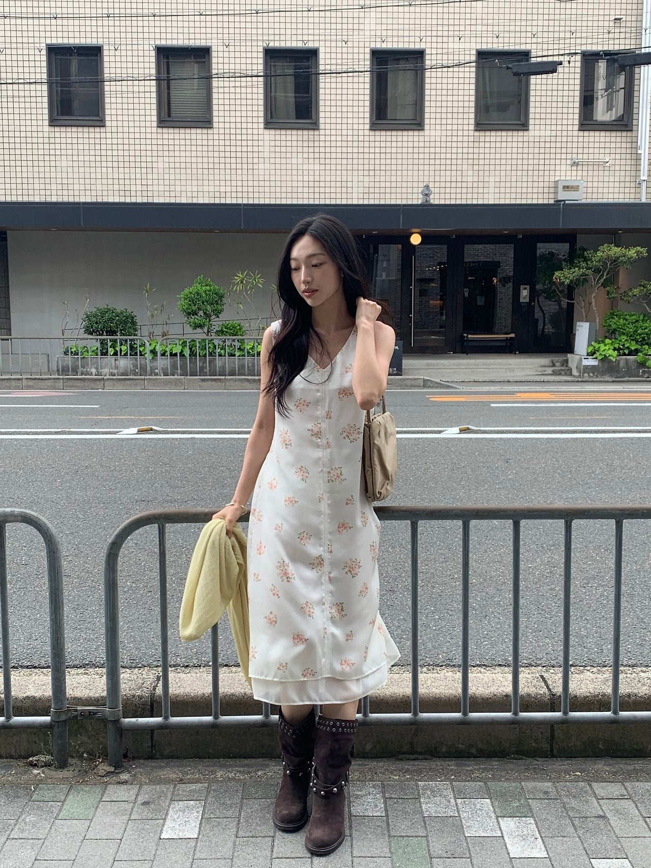 Rosy flower midi layered onepiece
