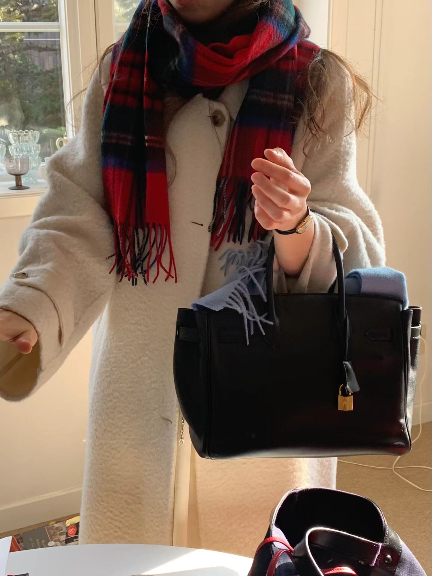 Ounce check wool muffler-3col