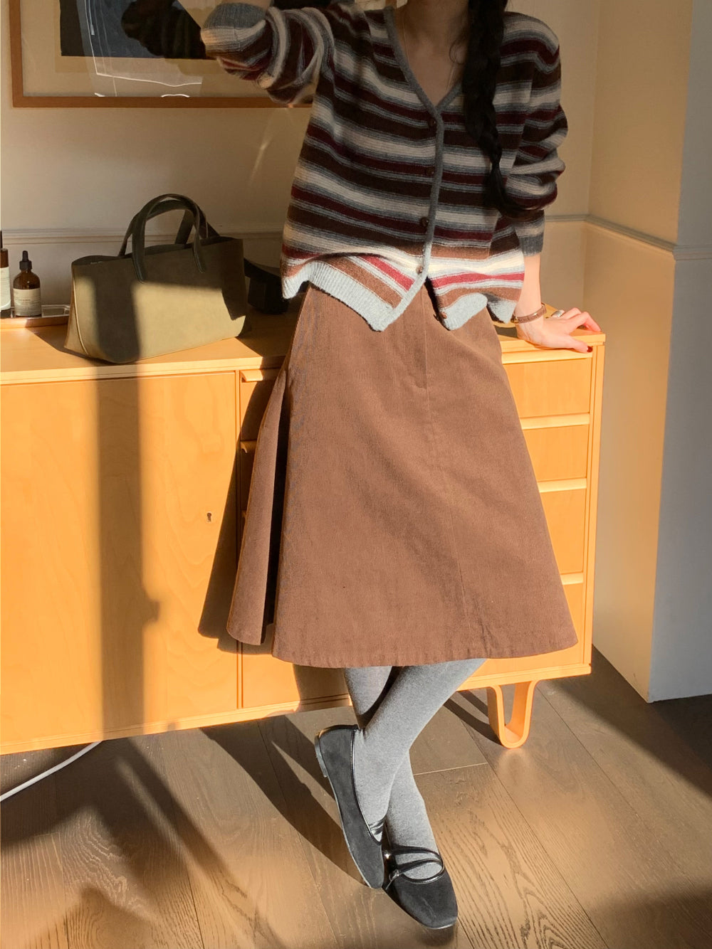 Sage corduroy skirt-2col