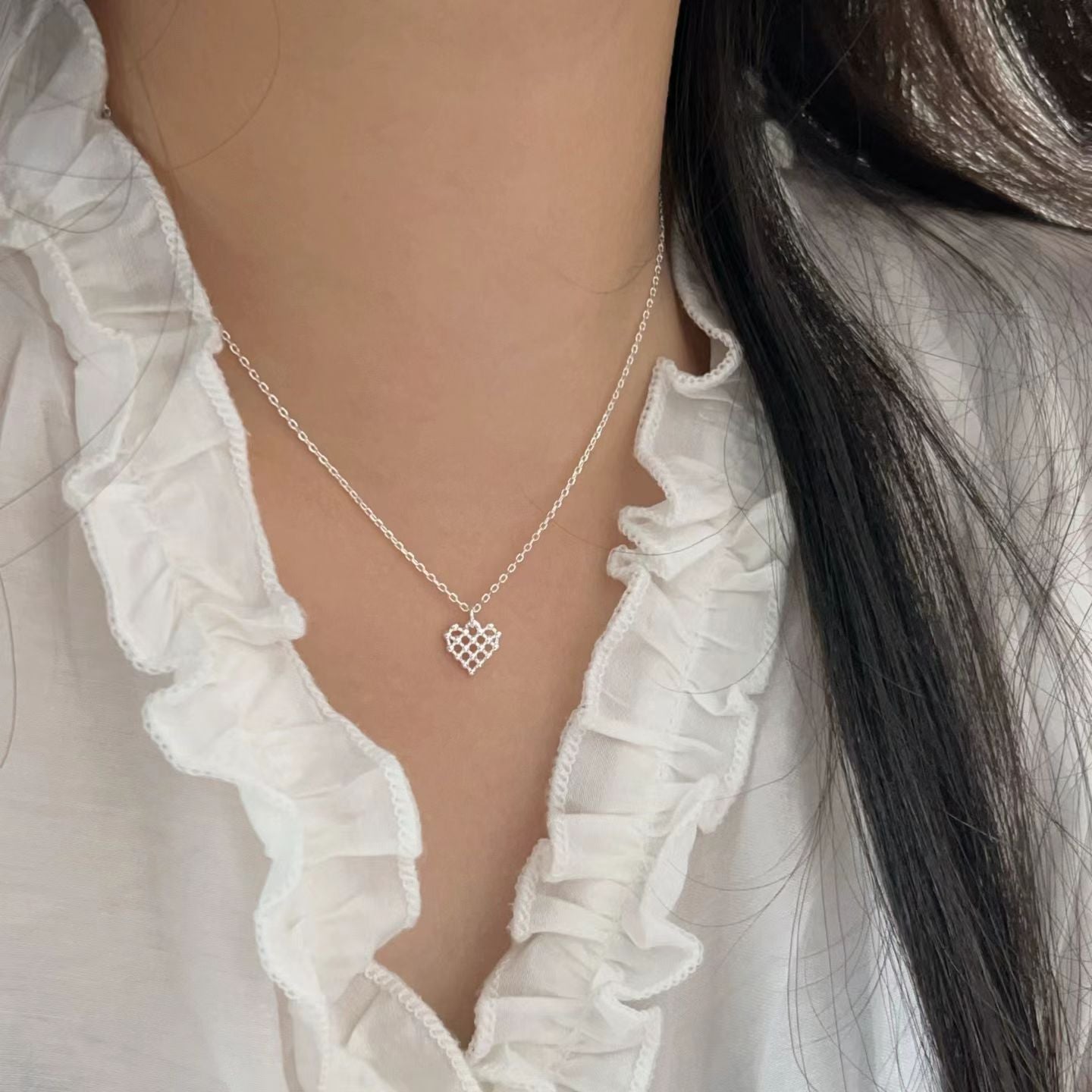 Silver ball heart necklace