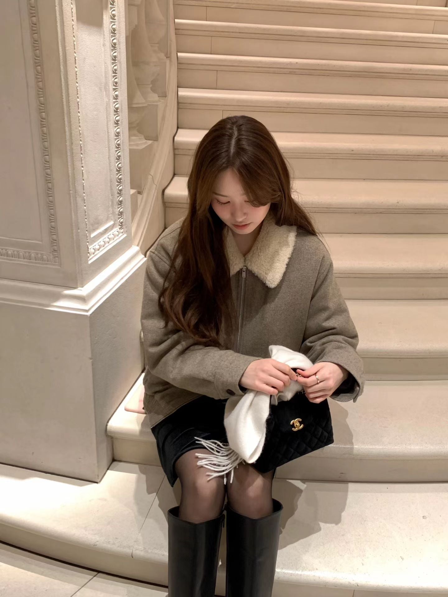 Ounce teddy wool fur Collar jacket-2col