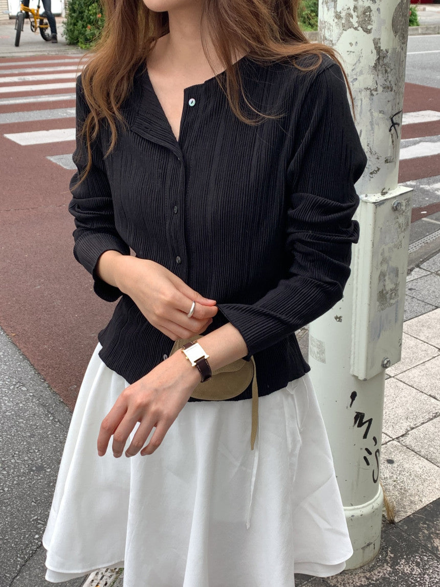 Amel pleats round cardigan-2col