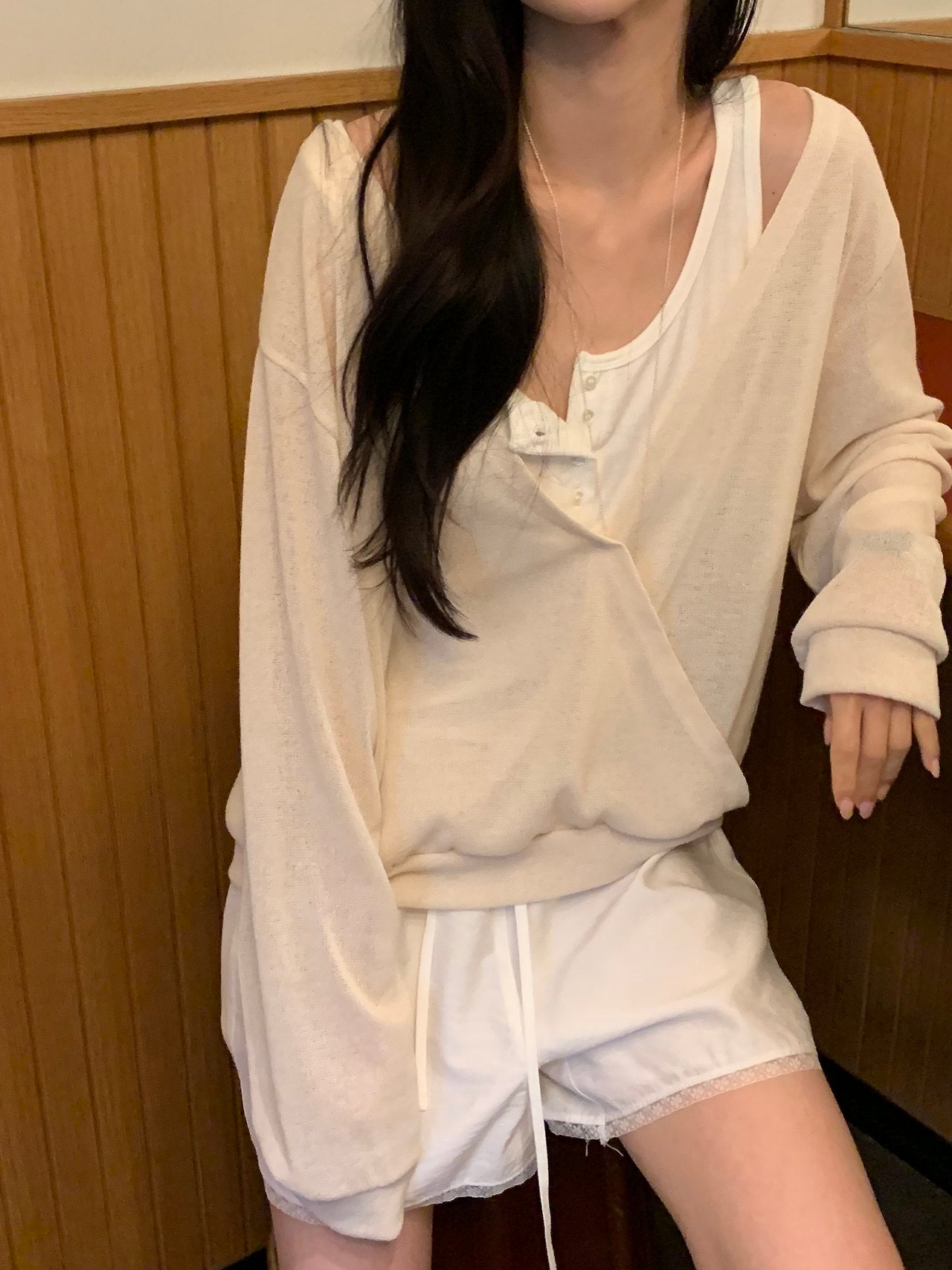 Elina linen deep V-neck knit-3col
