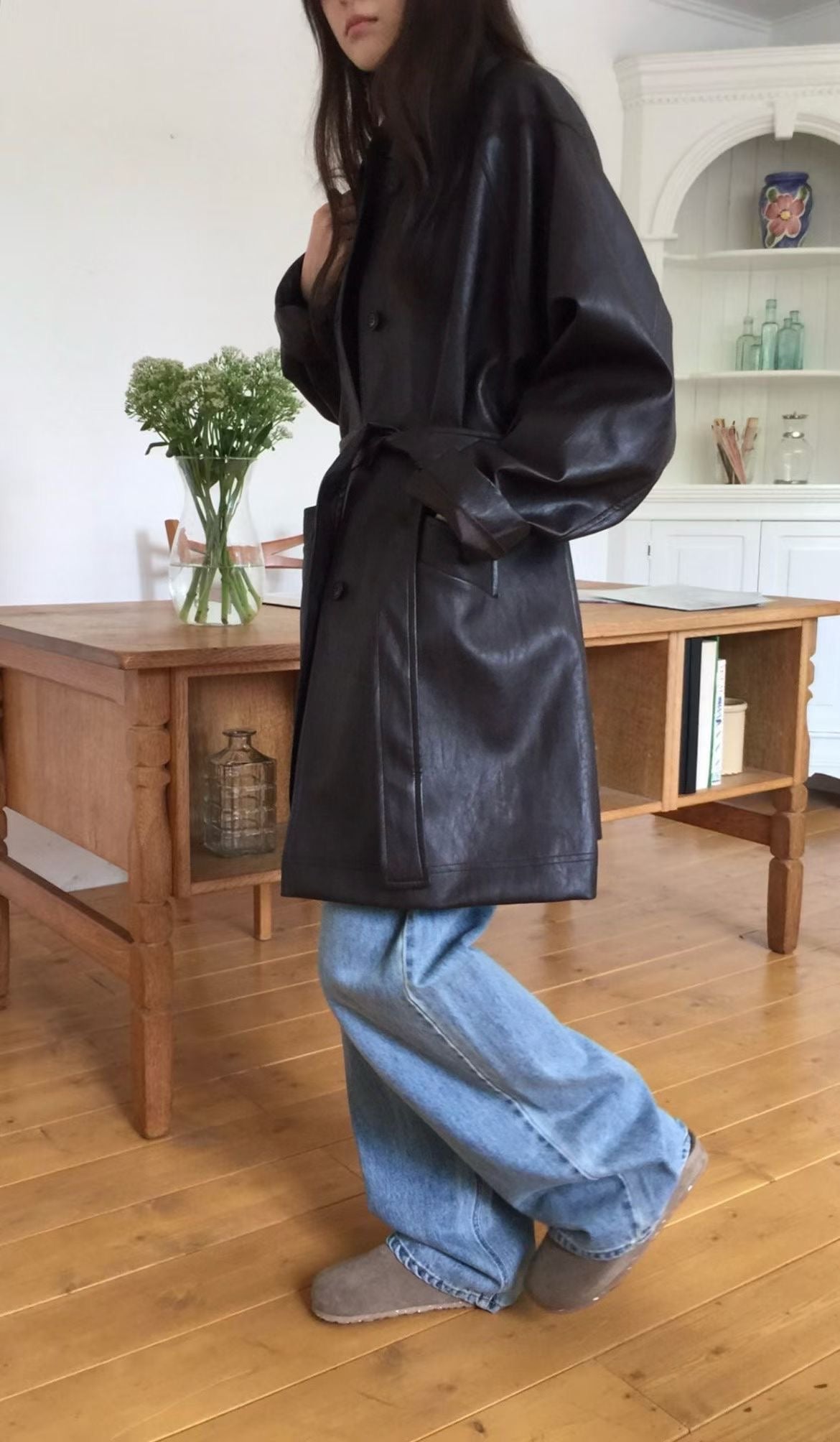 Leather half coat-2col
