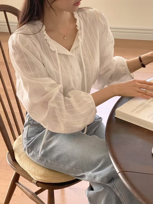 Spring lace frill blouse-3col