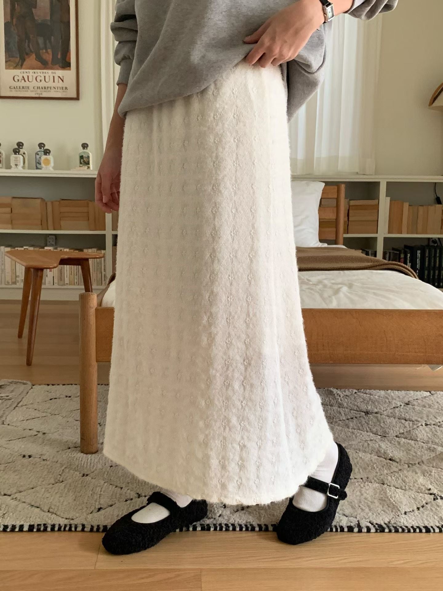 winter lace long skirt-2col