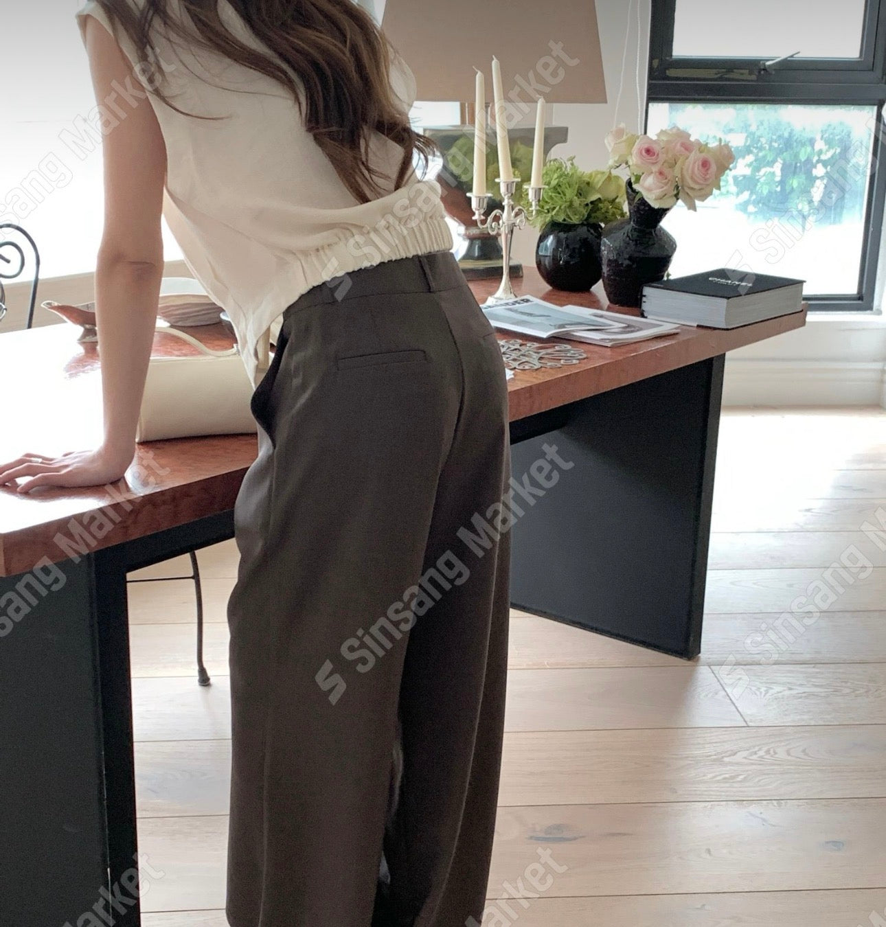 one pin tuck wide slacks-3col/ショート丈あり