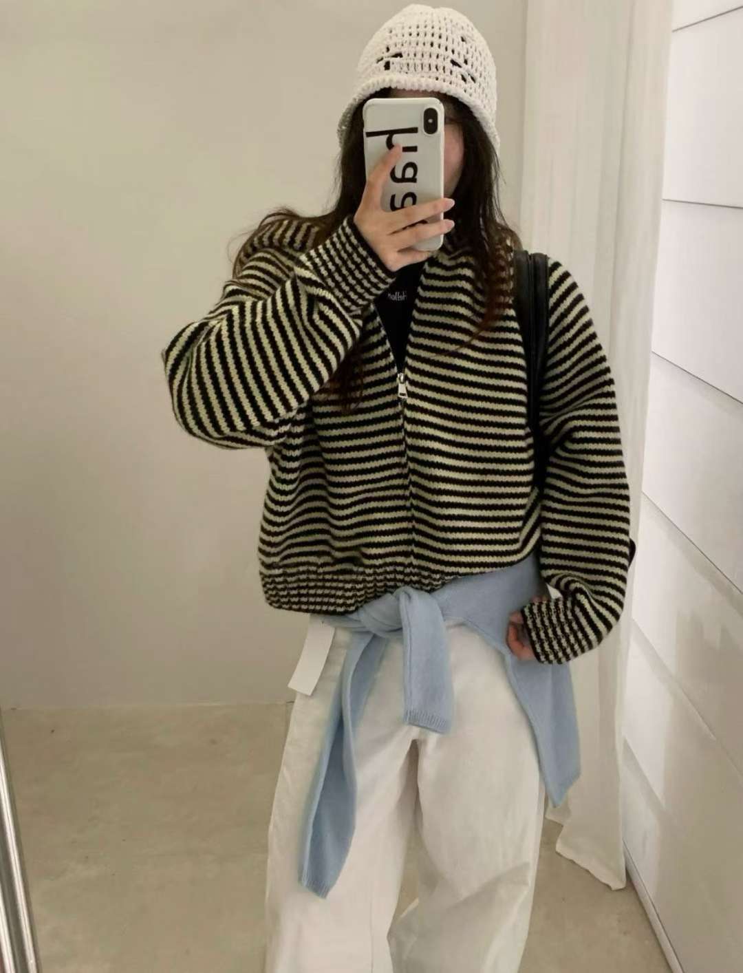 Stripe hood zip up-3col