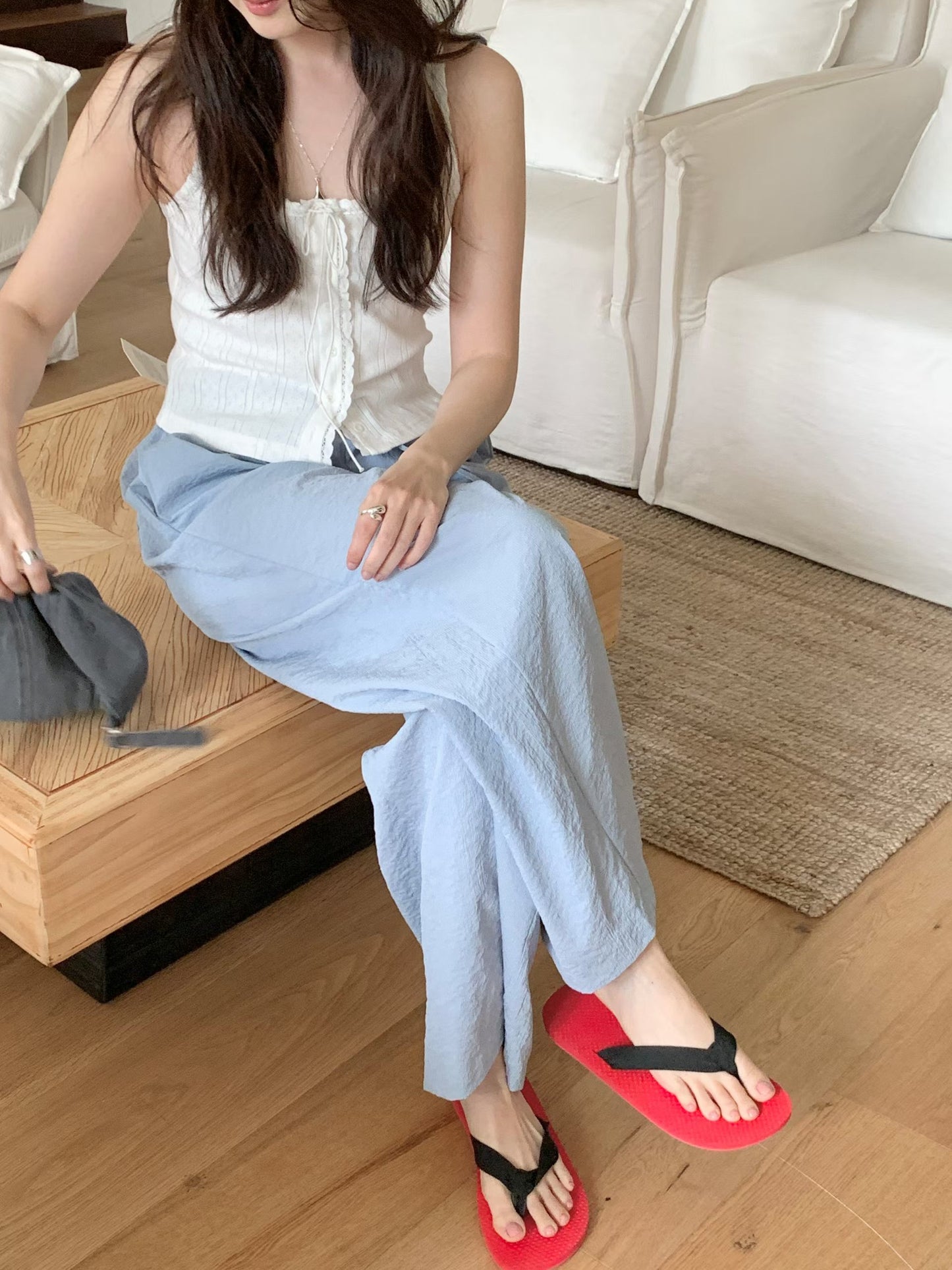 wavy s.t wide banding pants-4col