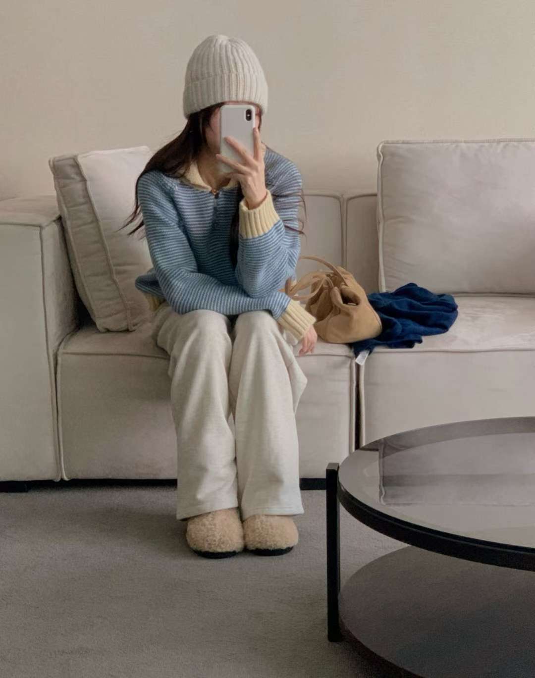 Stripe button knit-3col