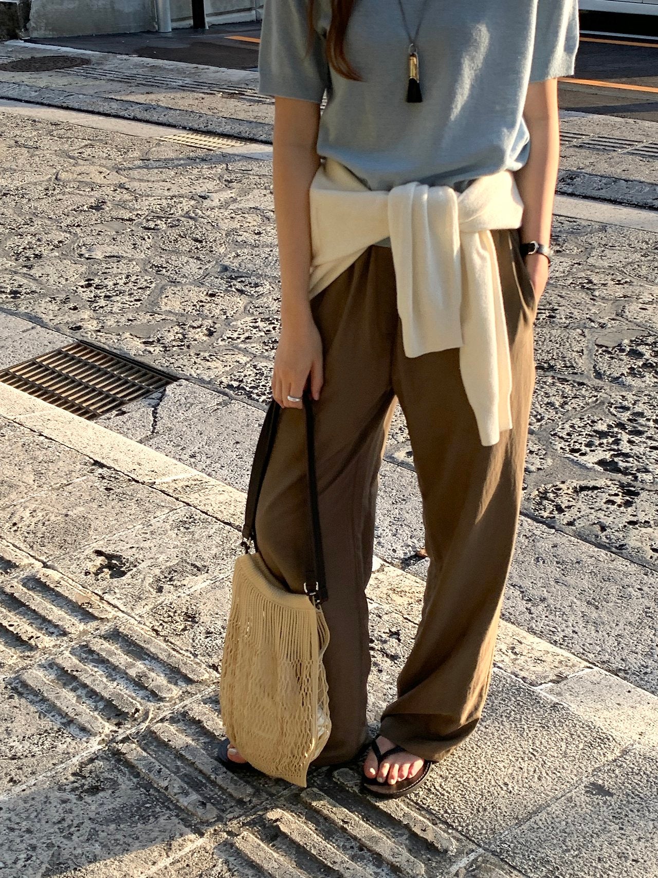 Sander semi wide banding pants-5col