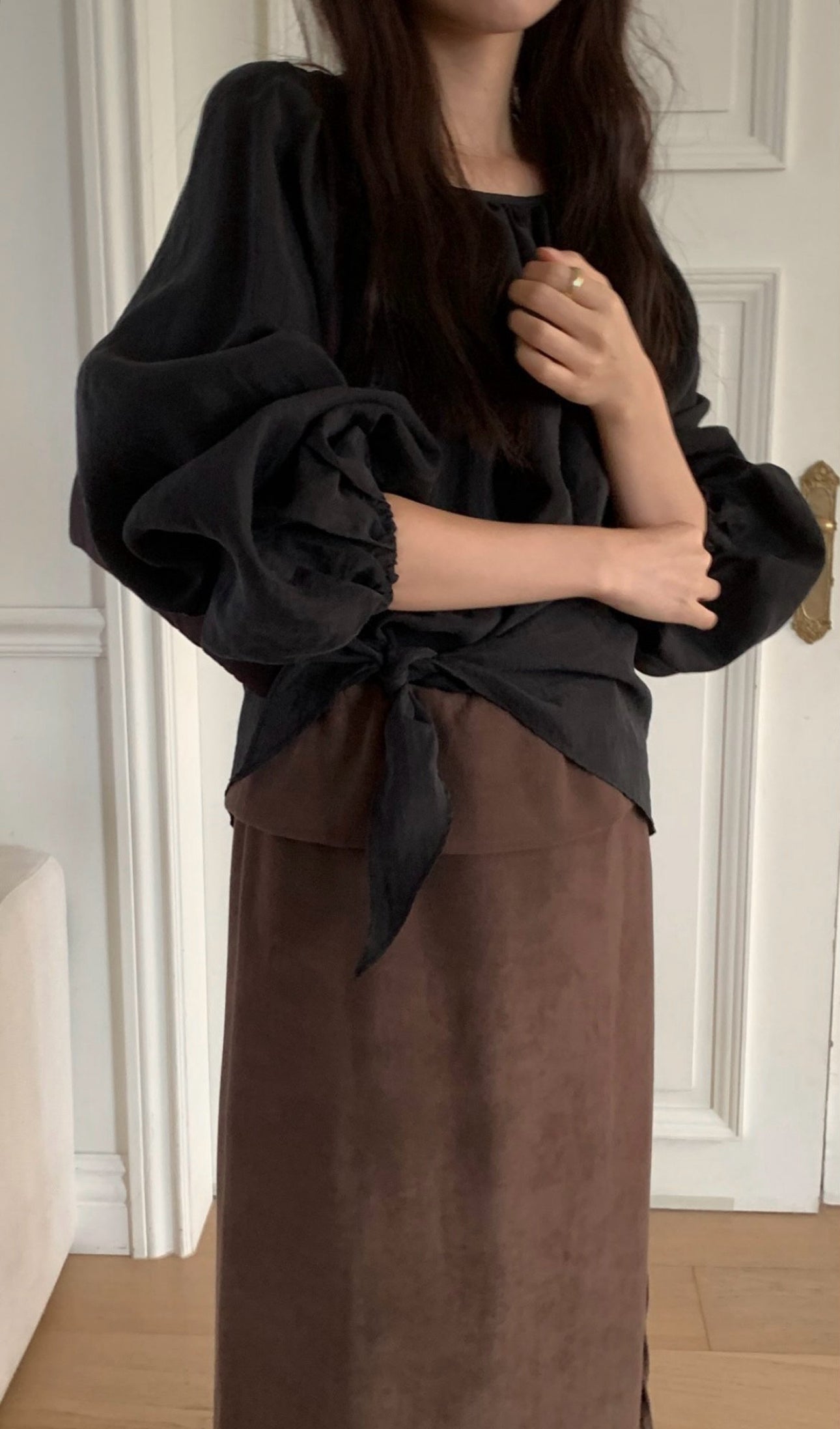 folding suede skirt-3col