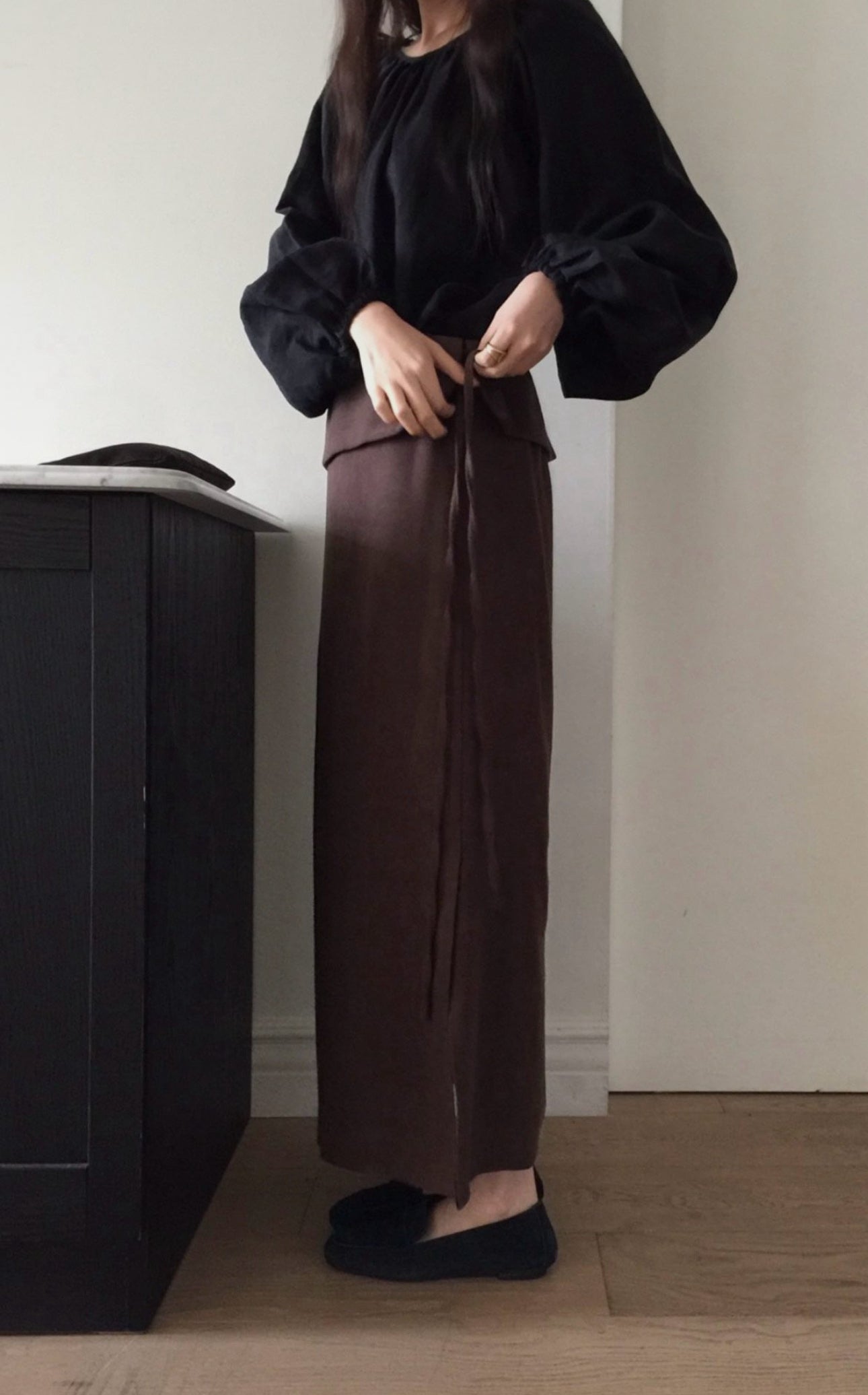 folding suede skirt-3col
