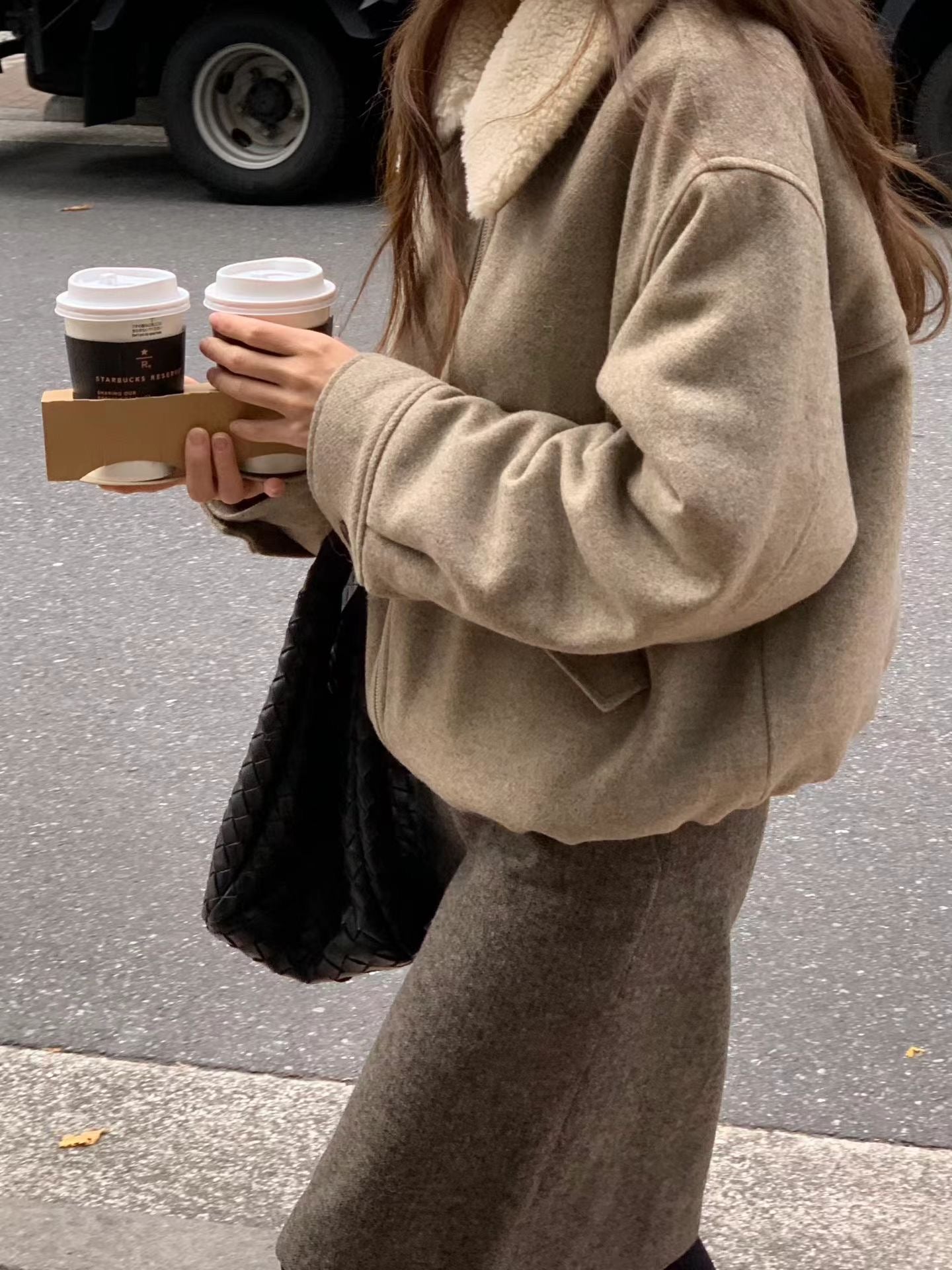 Ounce classic herringbone wool midi skirt-2col