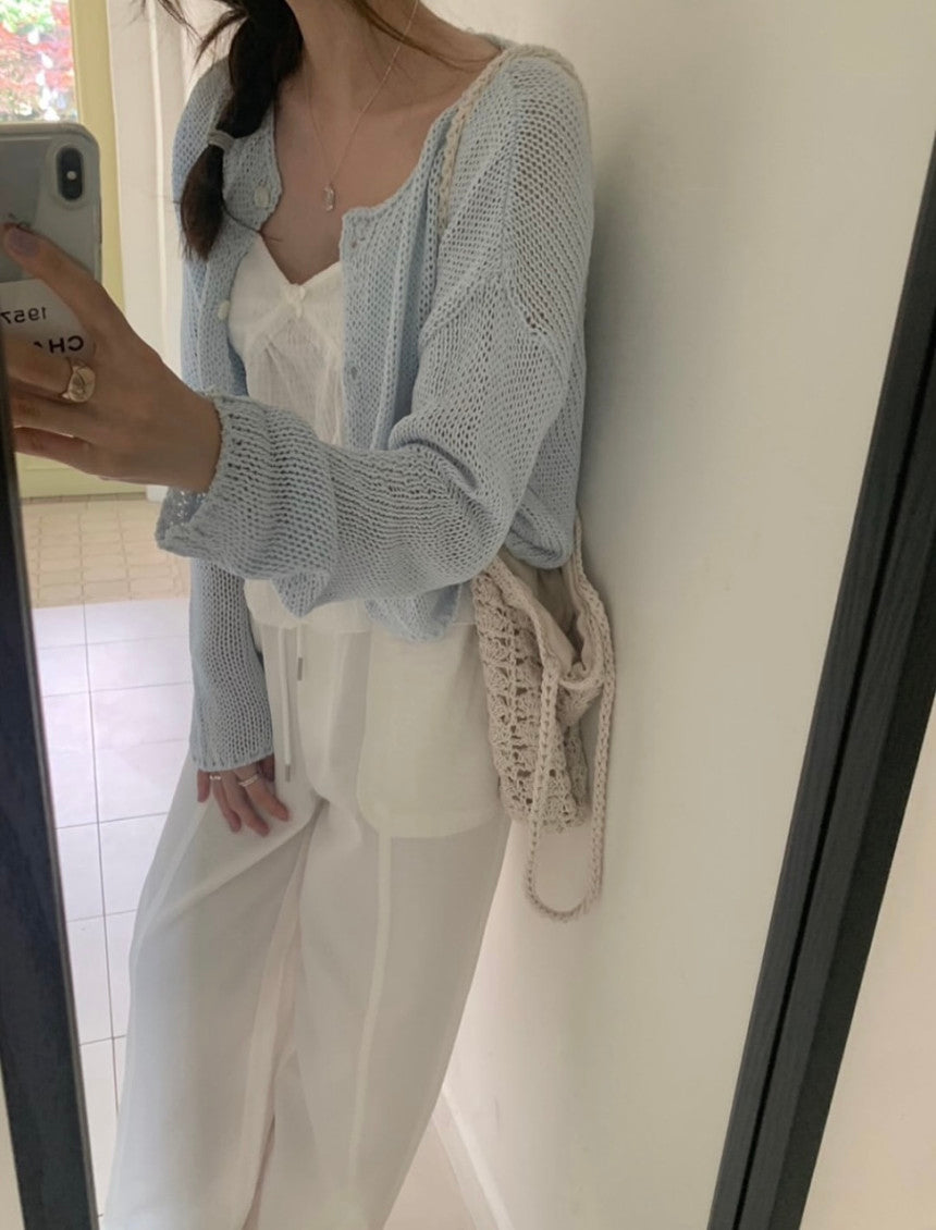 Net linen cardigan-3col