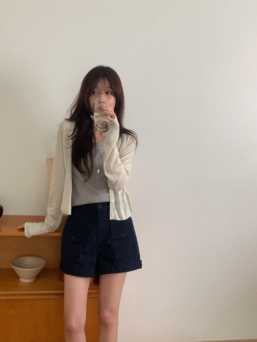 Oxford half pants-2col