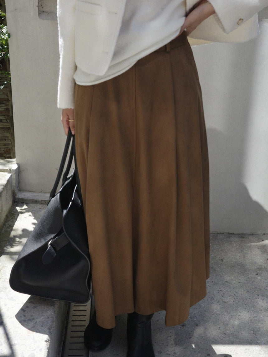 Rouelle suede flare skirt-2col