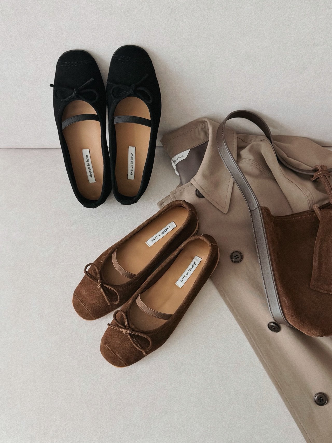 suede comfort ribbon flats-2col