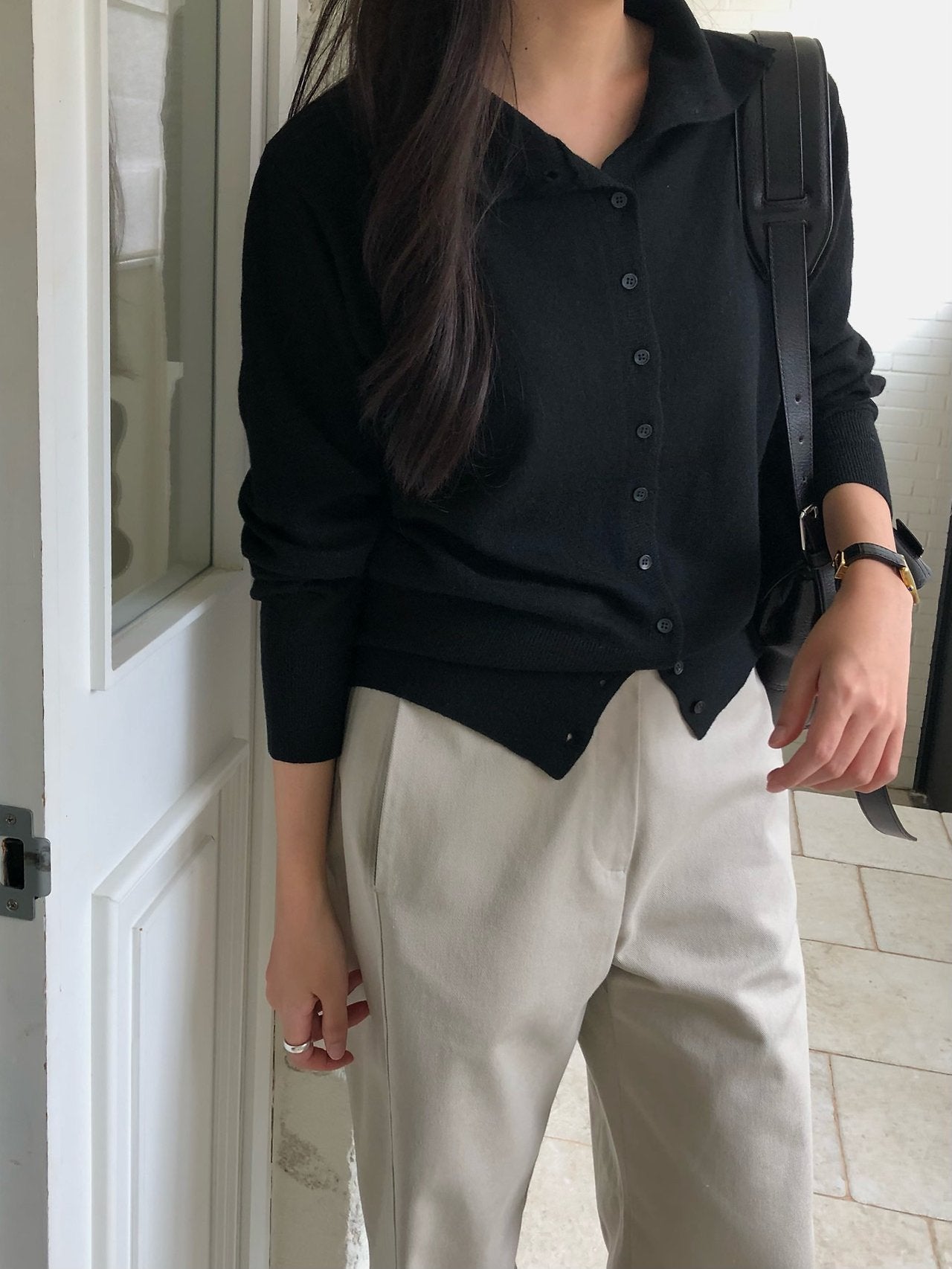 High-neck cash cardigan-3col