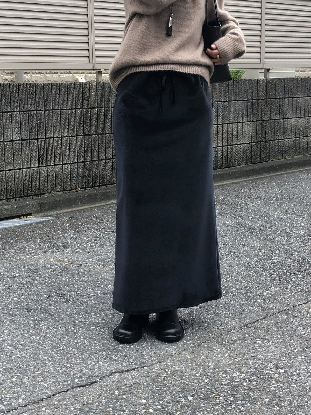 boa drawstring long skirt-3col