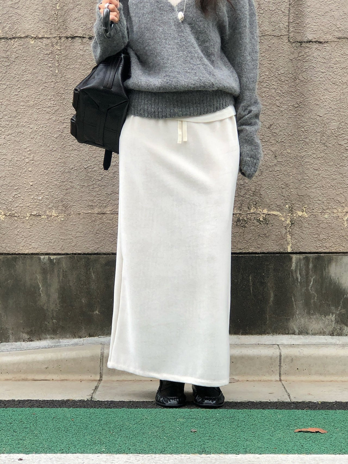 boa drawstring long skirt-3col