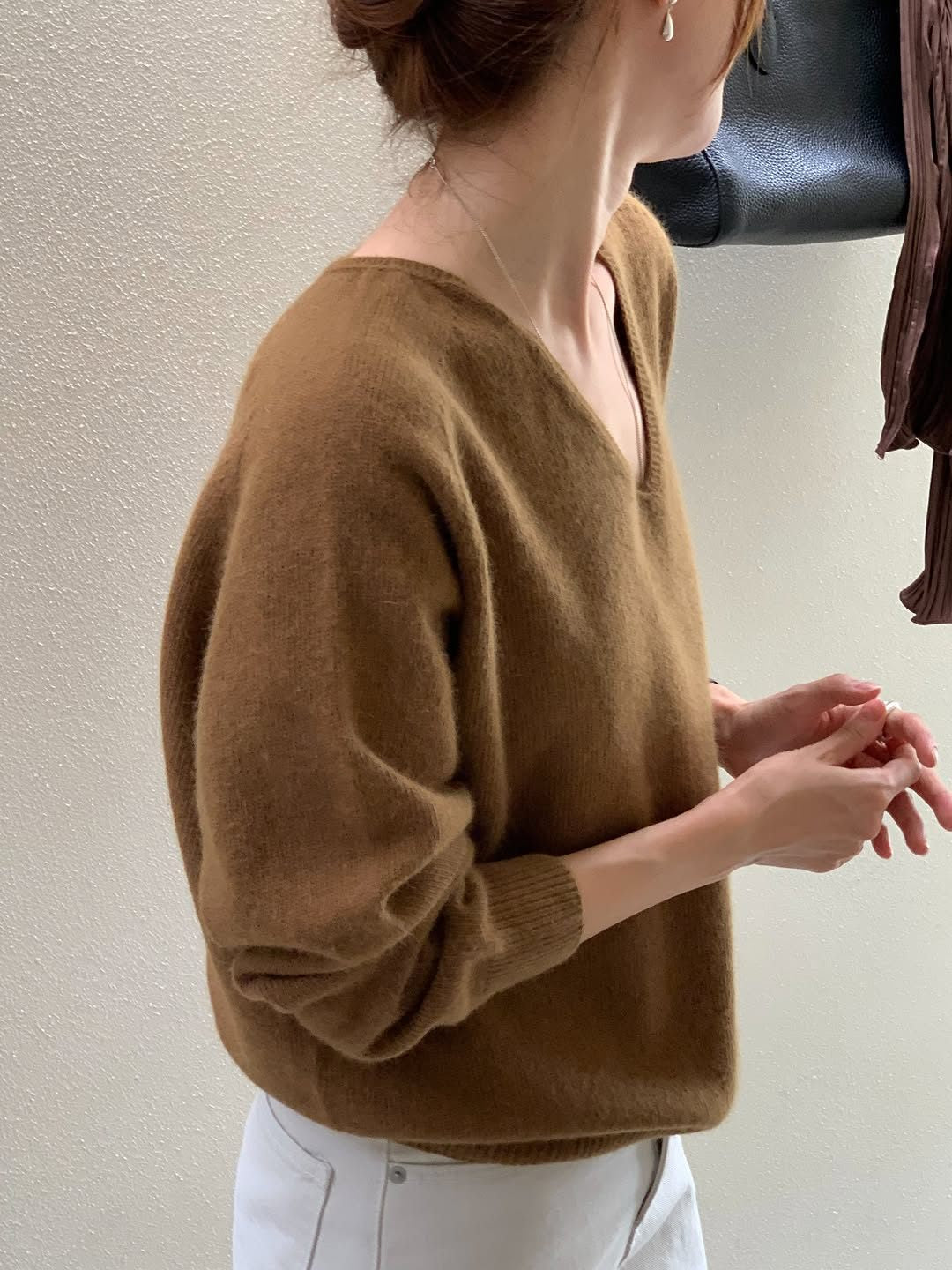 Hills fox wholegarment V-neck knit-3col