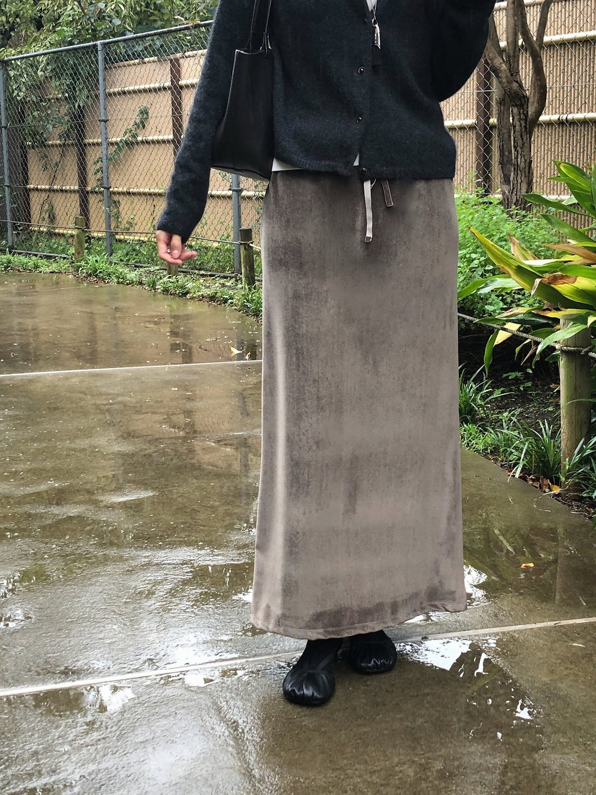 boa drawstring long skirt-3col