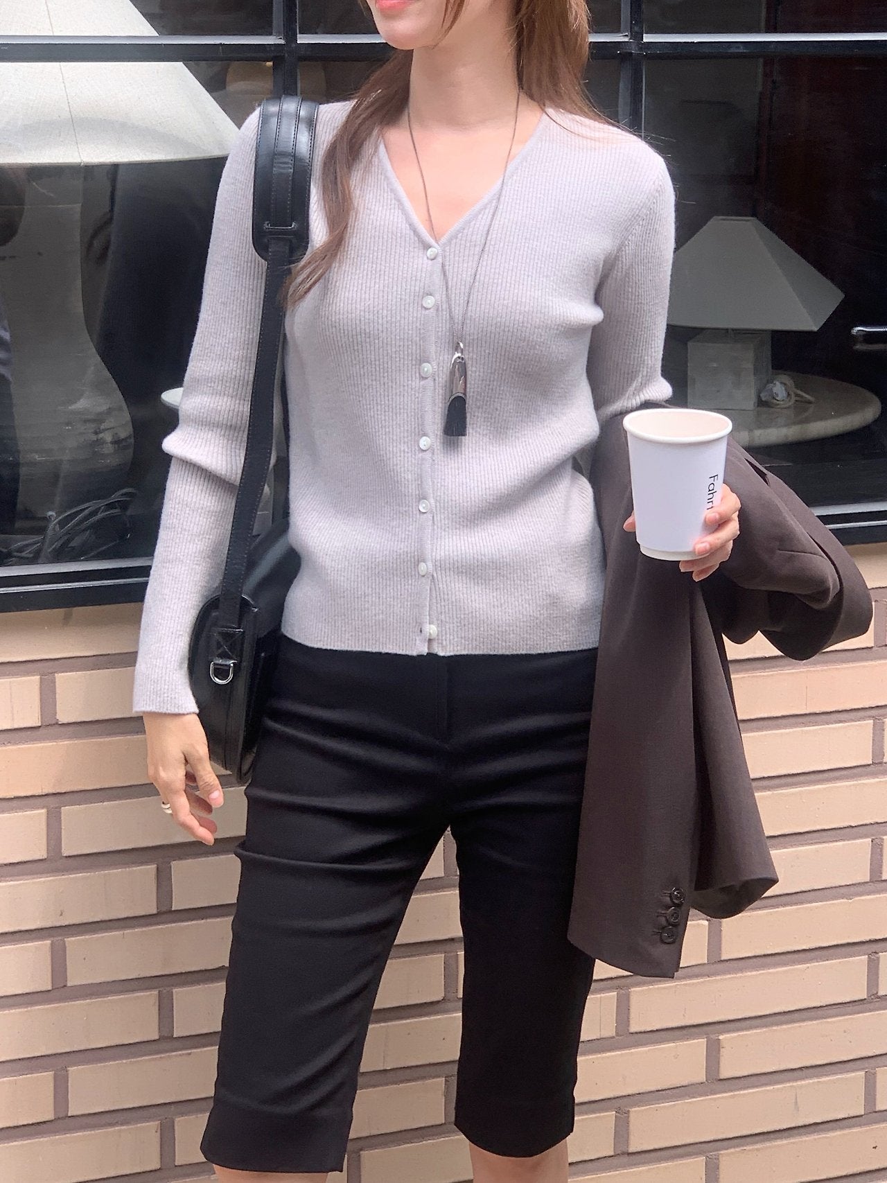 Bella rib V-neck cardigan-3col