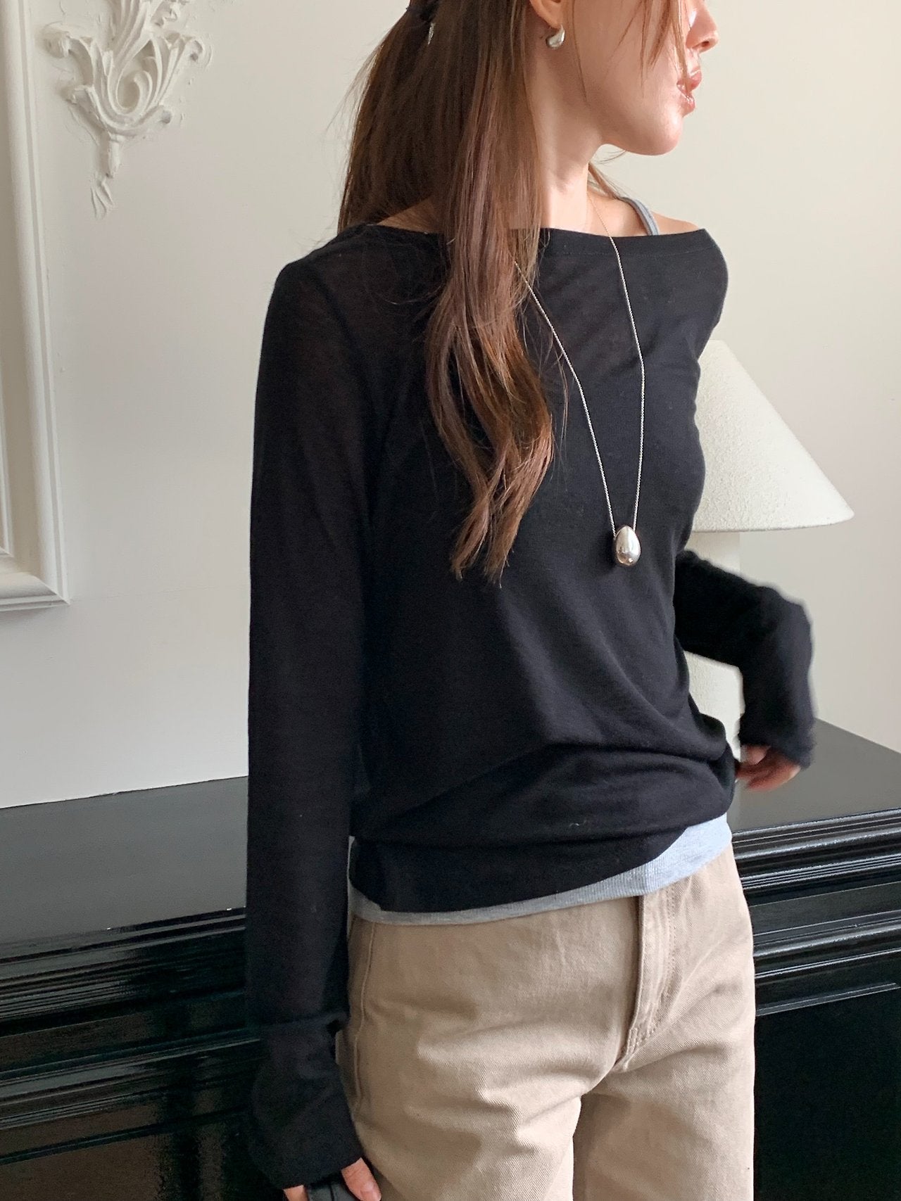 Bay wool tencel boat neck T-6col