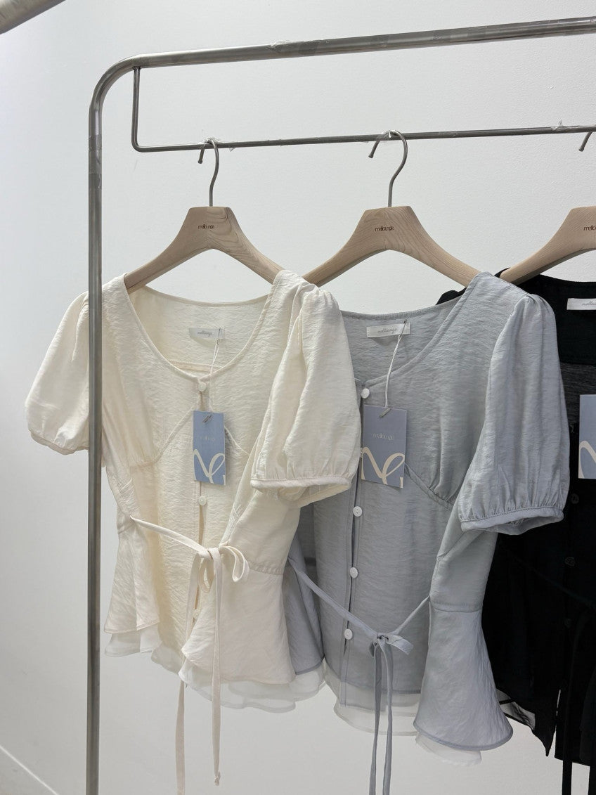 half rumi shirring blouse-3col