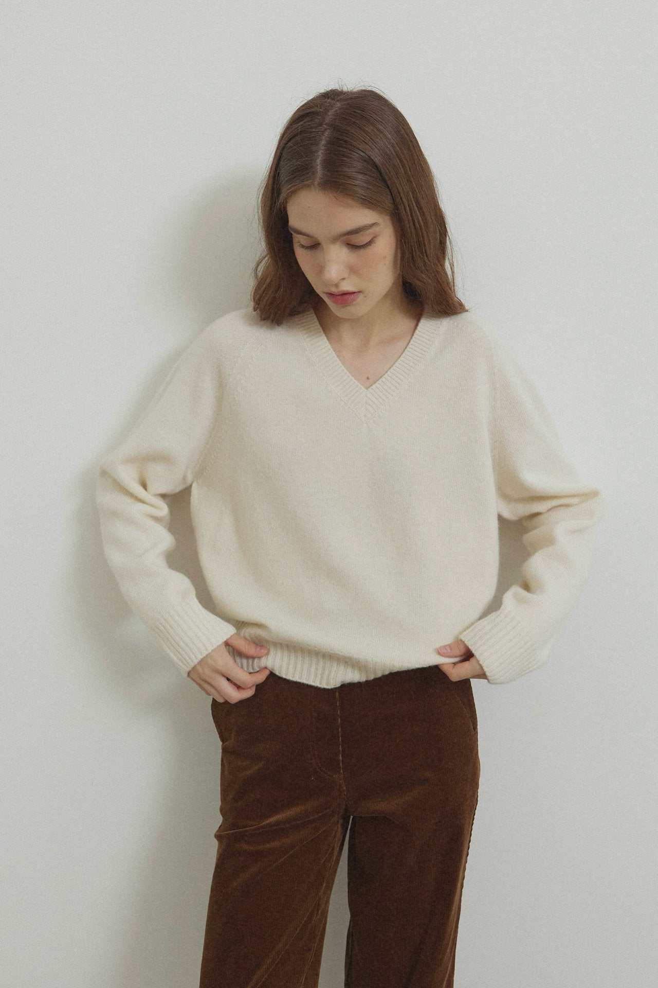 navy即納 Cashmere V knit-4col