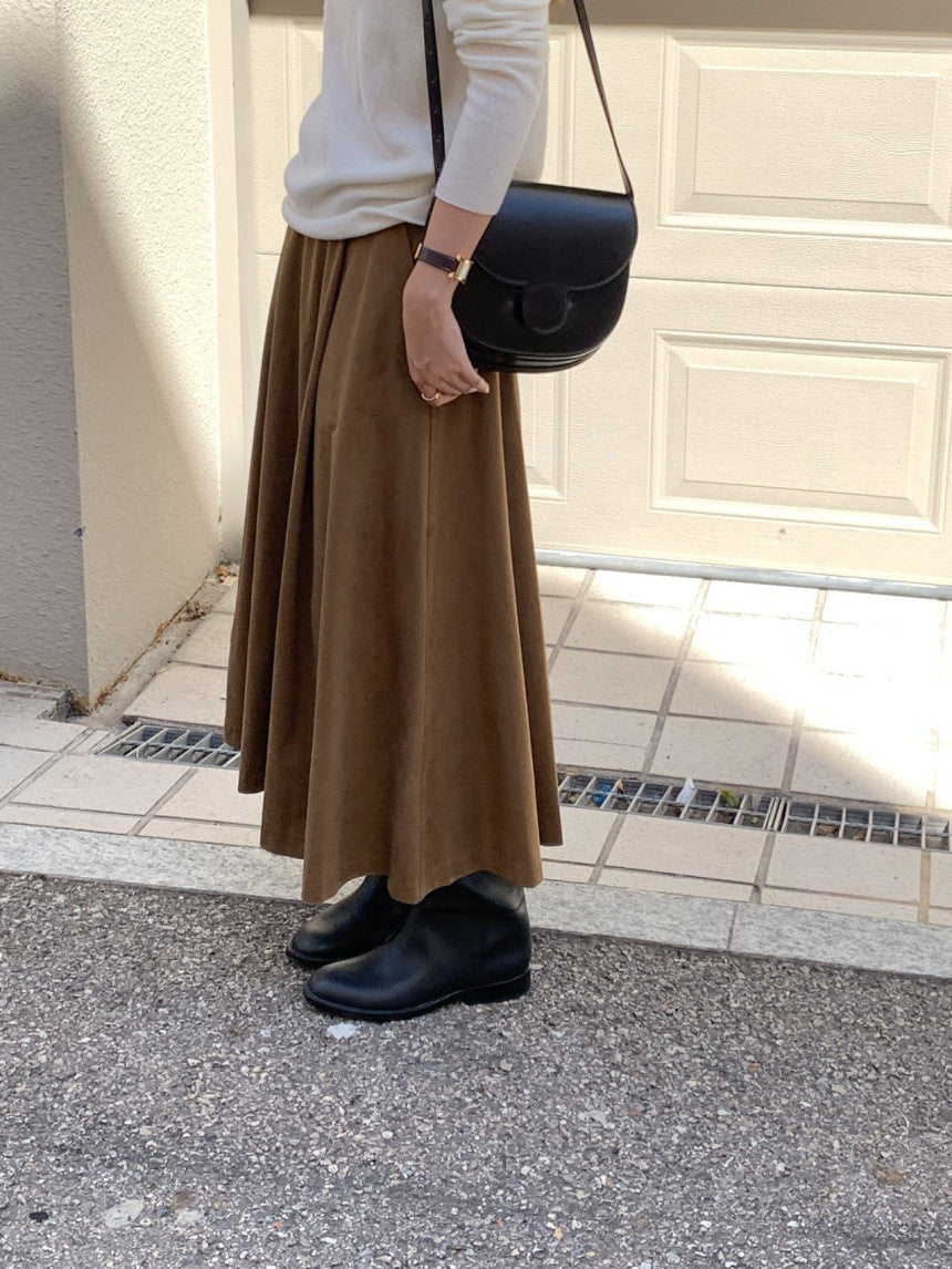 Rouelle suede flare skirt-2col