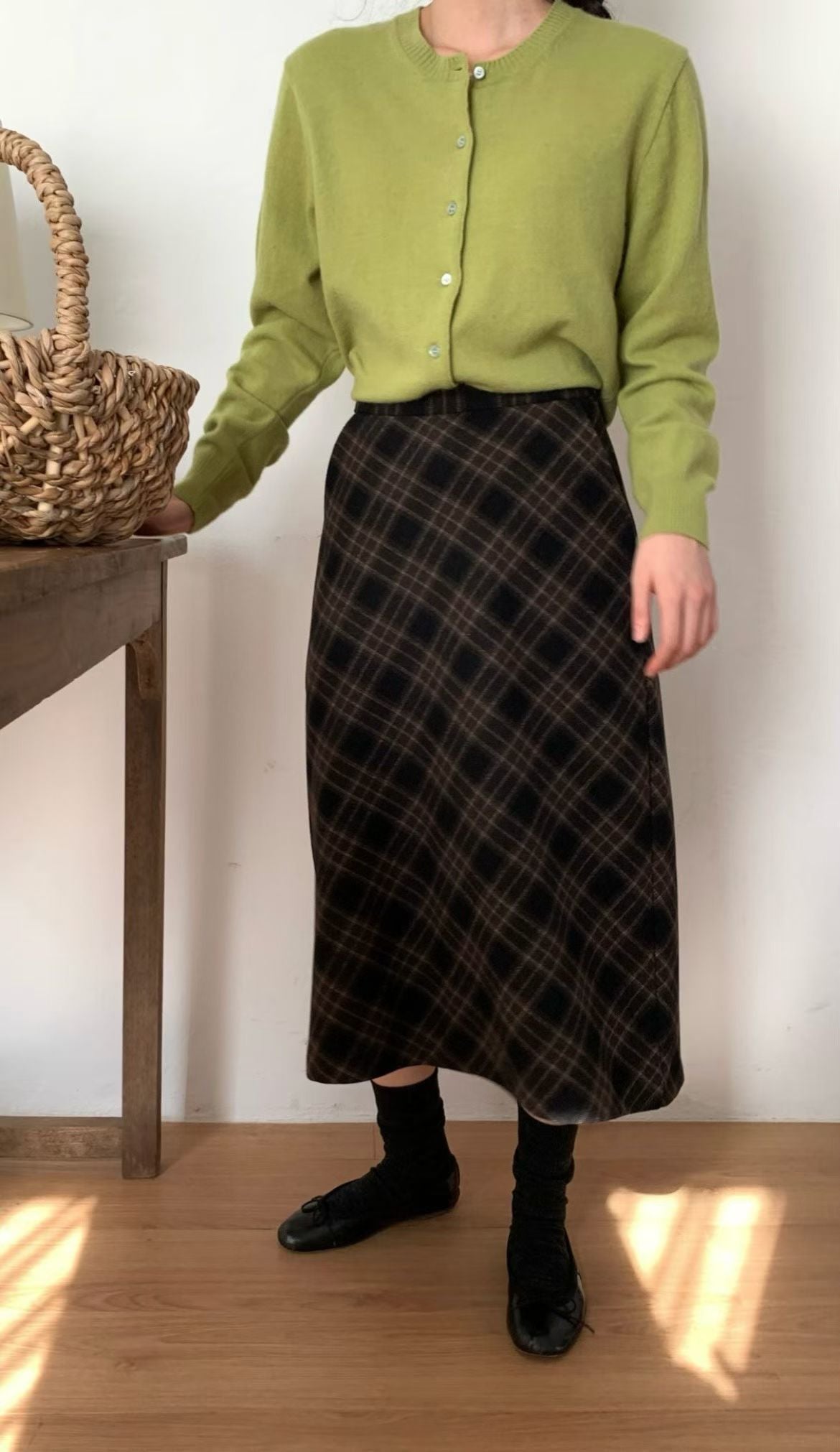 deondo wool check skirt-2col