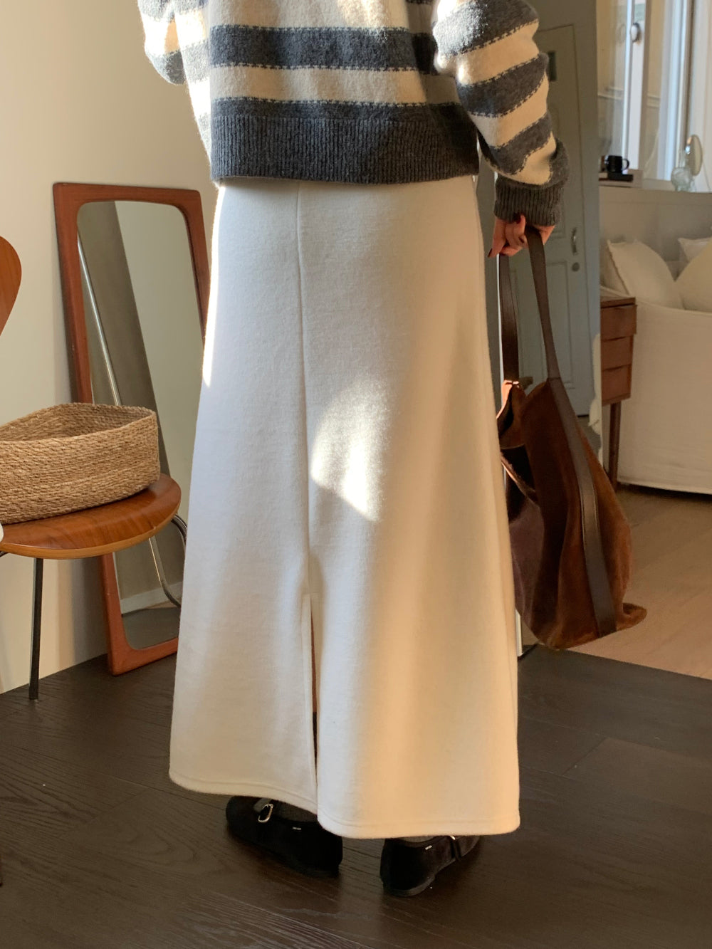 wool maxi skirt-3col