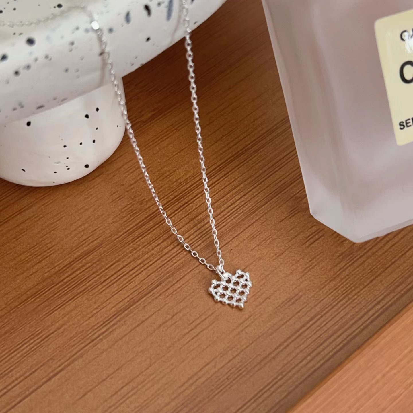 Silver ball heart necklace