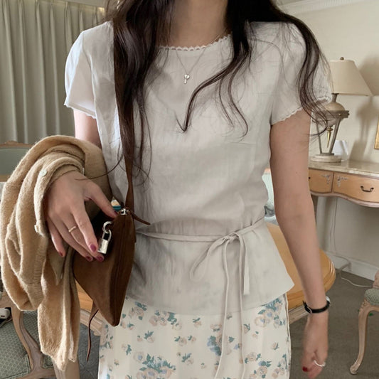 light gray即納 Pudding half blouse-3col