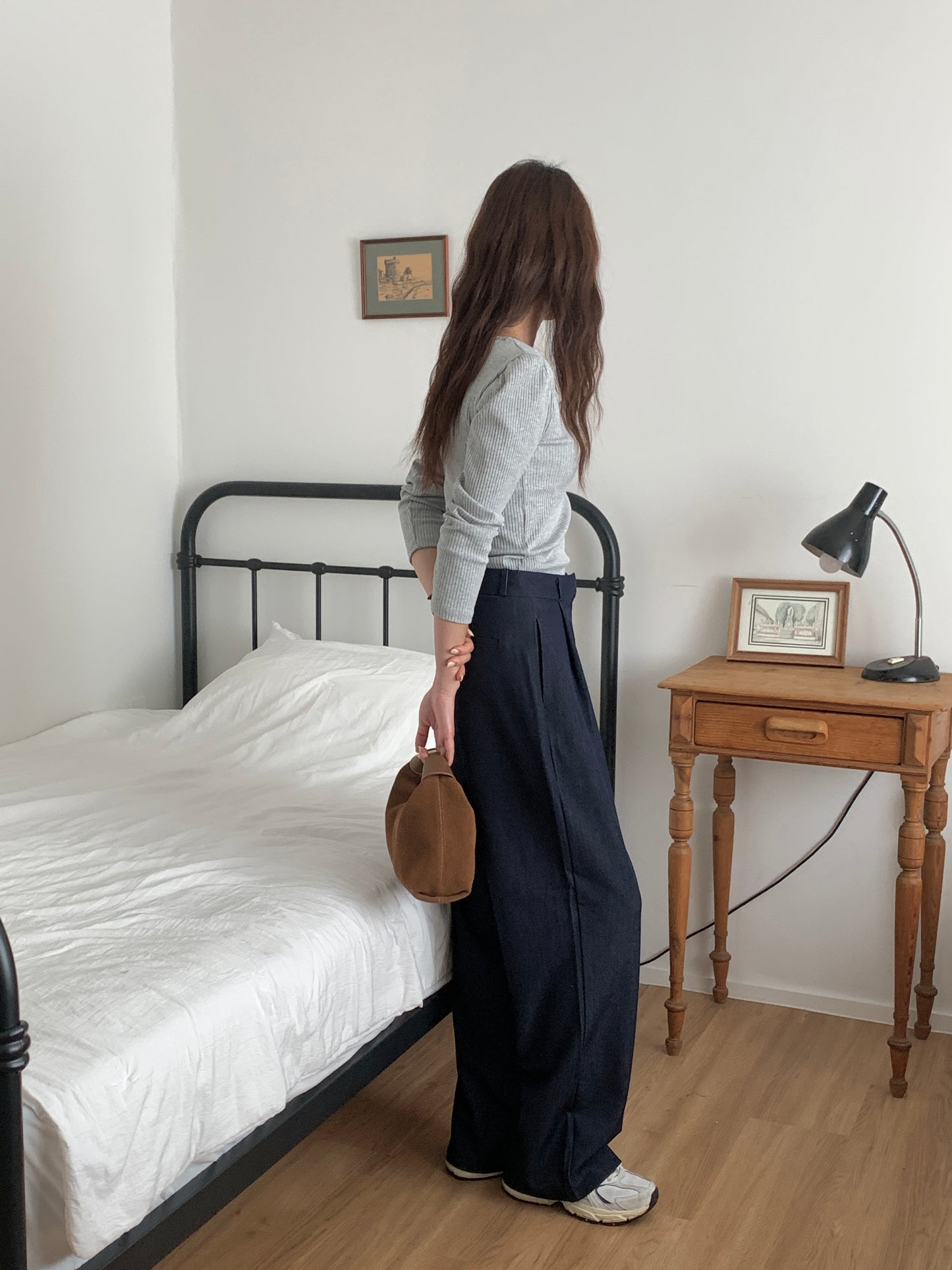 Fw denim onepintuck slacks-2col ショート丈あり