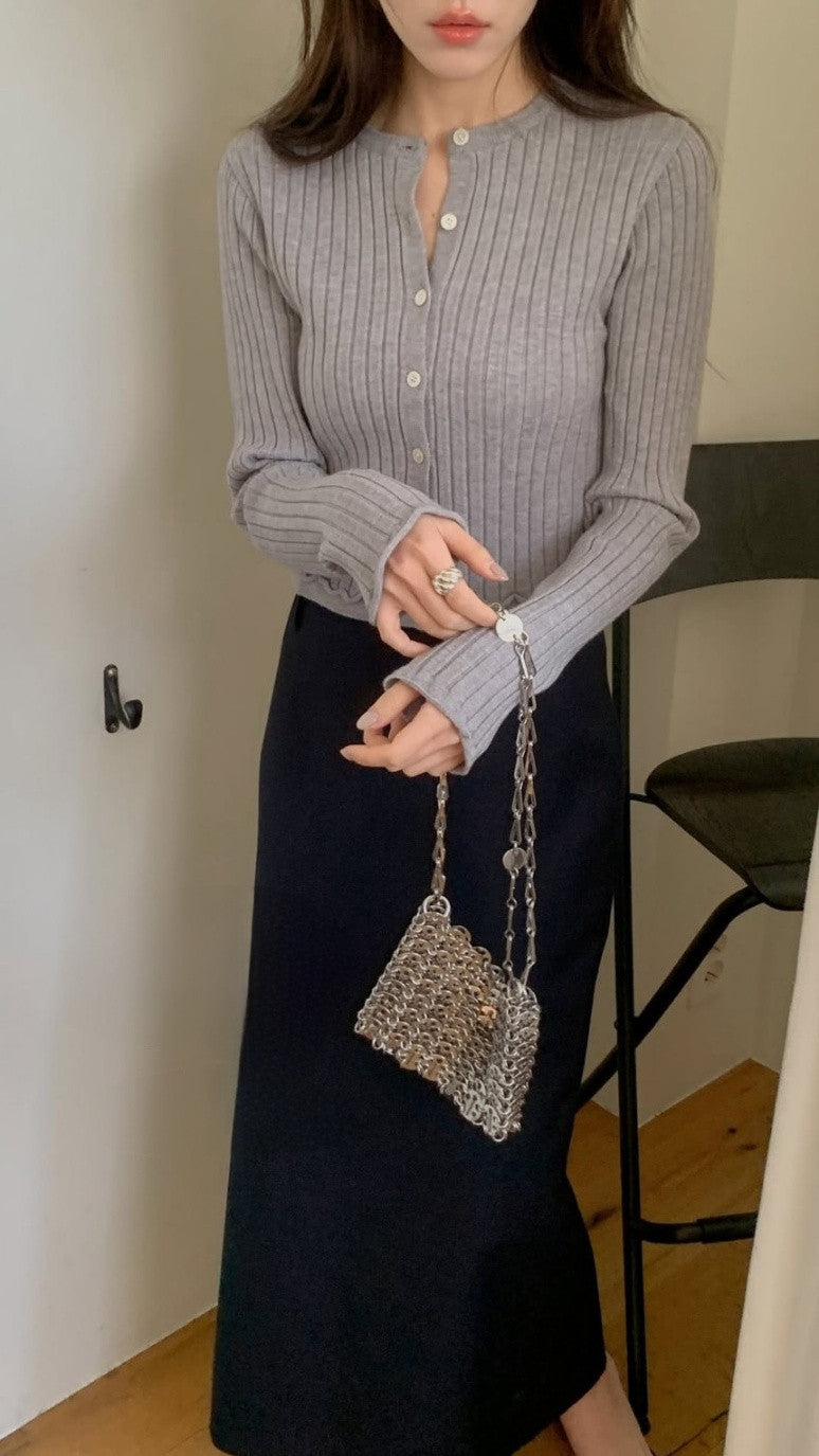 hey rib cardigan-4col