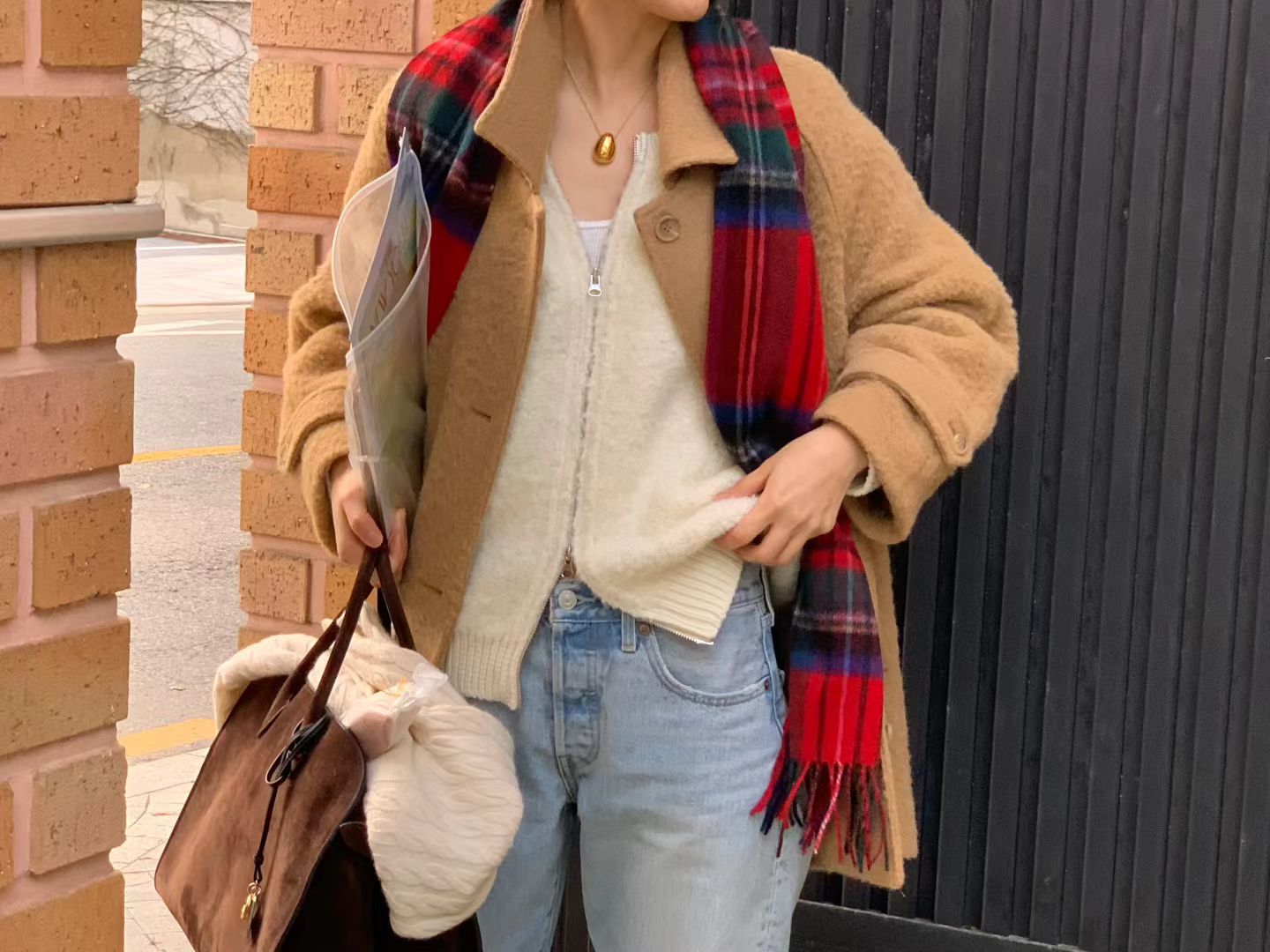 Ounce check wool muffler-3col