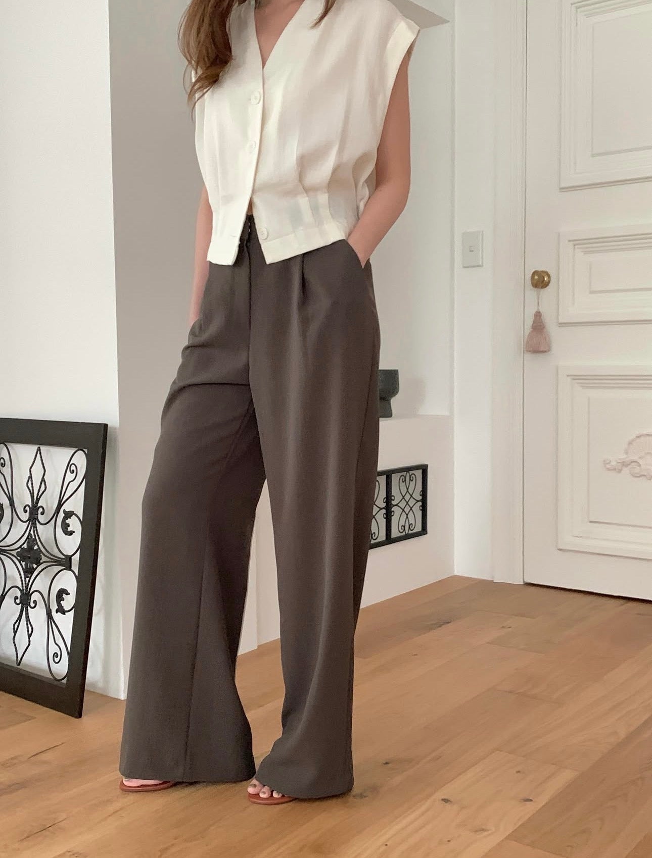 one pin tuck wide slacks-3col/ショート丈あり