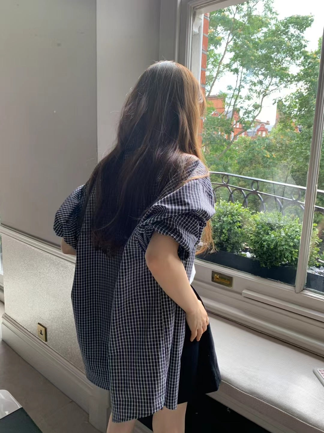 Ounce marron check shirt-2col